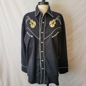 Scully Men's Rock N Roll Western Embroidery Long Sleeve Snap Shirt, Sz. S